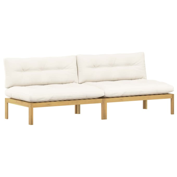 vidaXL - Midden - Sofa - Eenheid - Licht - Acacia - en - Crèmekleurig - Wit - Acaciahout