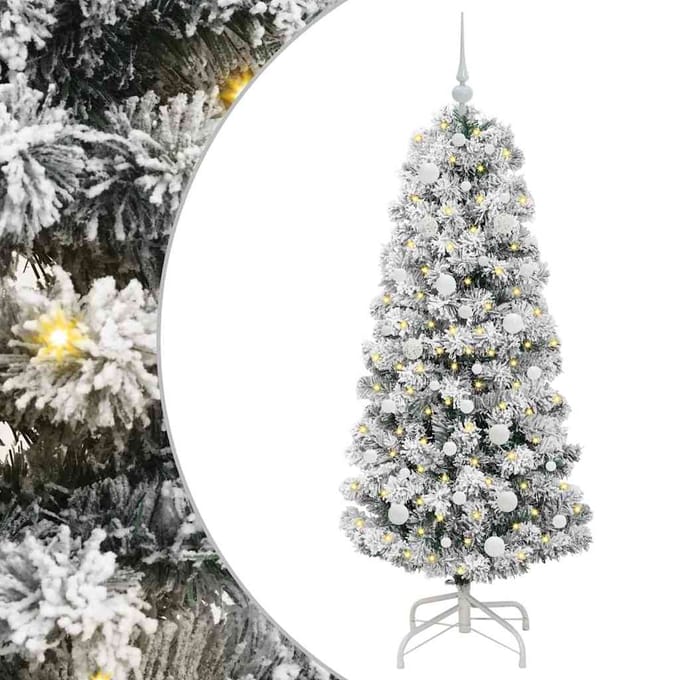 vidaXL - Kunstmatige - Hinged - Kerstboom - 150 - LED's - Groen - en - Wit - 150 - cm