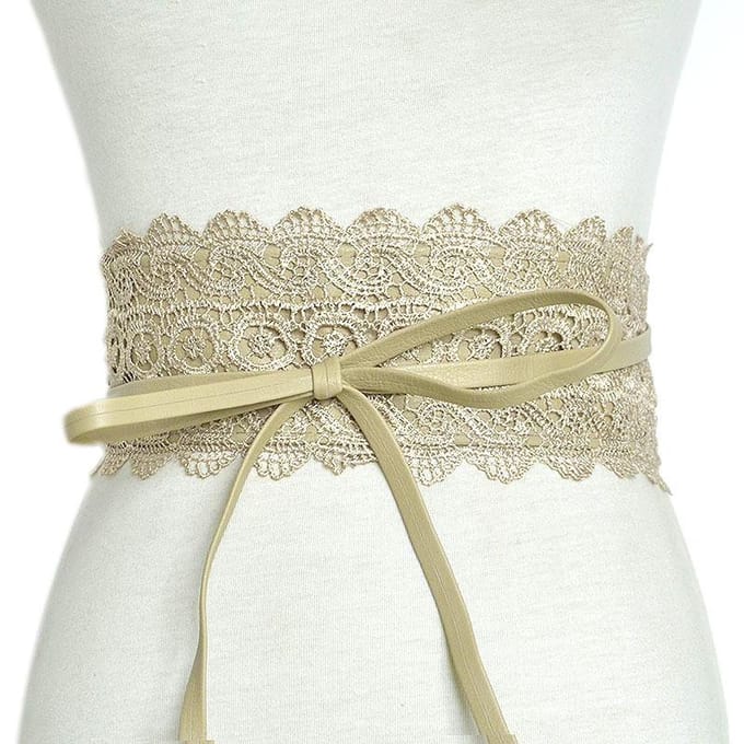 Dames kunstleer wikkel rond Obi-stijl tailleband riem kanten riem None legergroene kleur