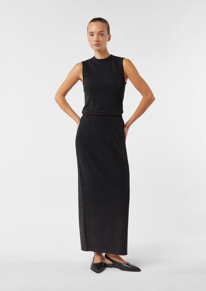 comma - female - Slanke jersey rok met glittergaren en split in de benen