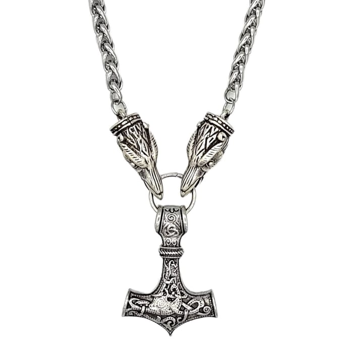 Tesoro Mio Michel – Vikings – Viking Ketting – Raven & Mjolnir Hamer - Edelstaal – 60 cm