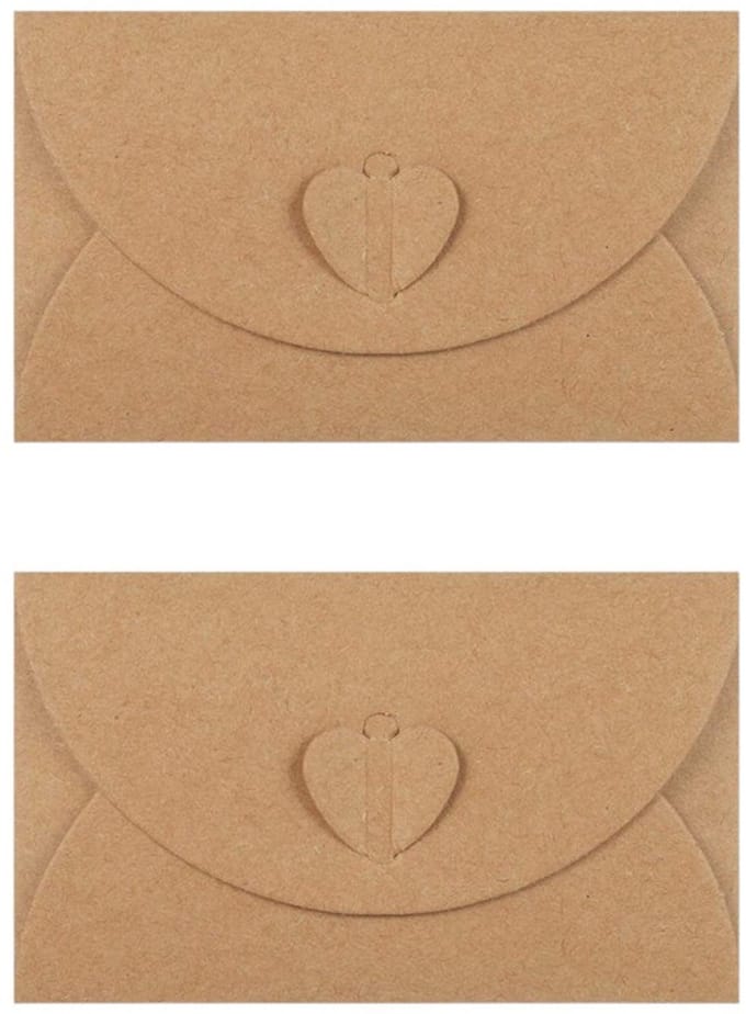 2 stuks - Bruine Kraft Envelop - 10,3x7cm - Bruin - met Hartvormige Sluiting
