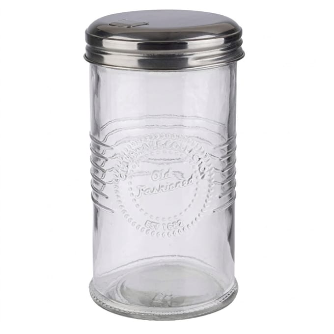 APS suikerdispenser - glazen suikerstrooier 350 ml - rvs schroefdeksel met doseerklep - vaatwasserbestendig