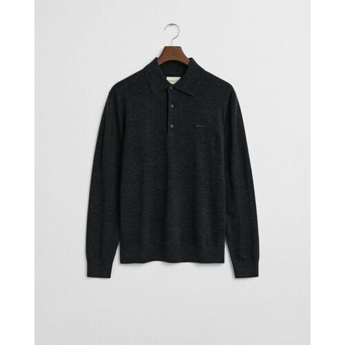 Gant Trui Extrafine Merino Wool Polo Collar Donker Grijs / male