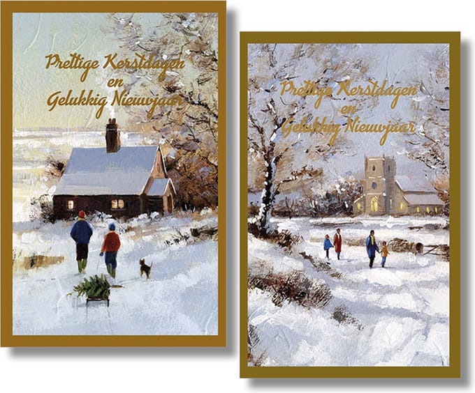 40 Kerstkaarten - Folie - Witte envelop - 10,5 x 16 cm - 2 motieven