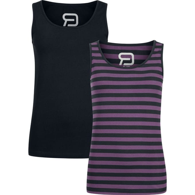 R.E.D. Rock-Engineered Design zwart/paars gestreepte top in een dubbele verpakking - Dames - S