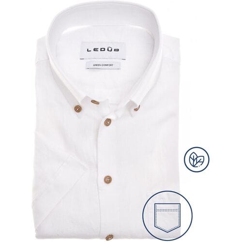 Ledûb Overhemd Uni Color Button-Down Linnen Blend Short Sleeve Wit / male