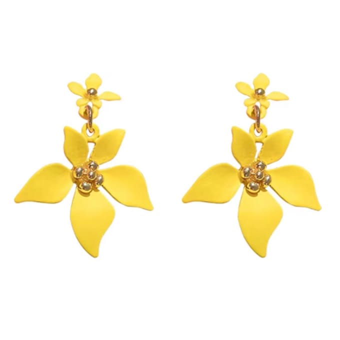 Oorbellen- geel -bloem- lang- Charme Bijoux