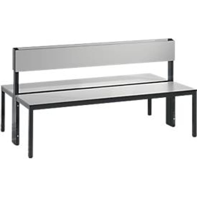 Basic Plus bank, 2-zijdig, rugleuning, zonder schoenenrek, 4-poots frame zwartgrijs RAL 7021, B 1500 mm, eiken Ser.