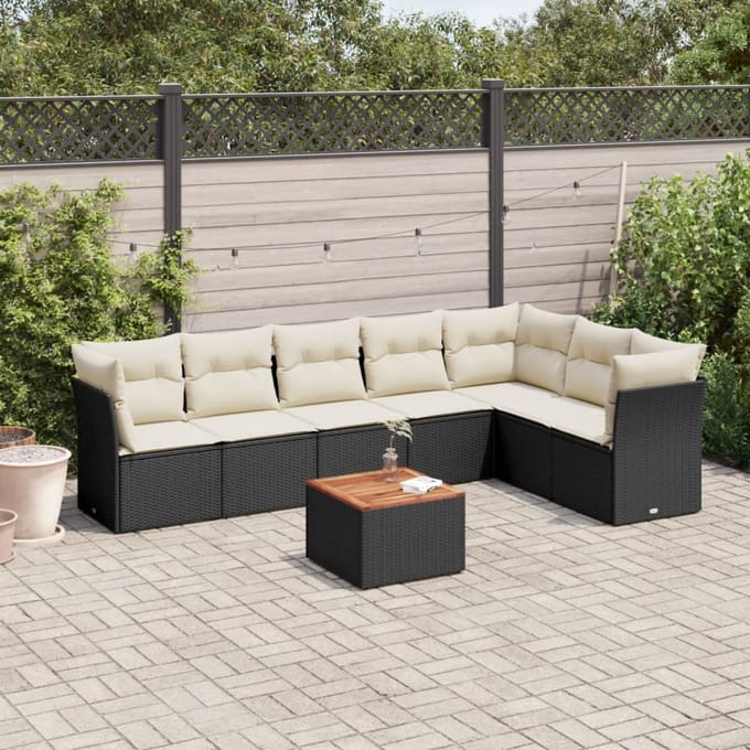 vidaXL - 8-delige - Loungeset - met - kussens - poly - rattan - zwart