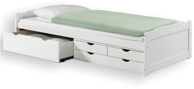 Bed met opbergruimte ANDREA 90 x 200 cm van massief hout - Wit