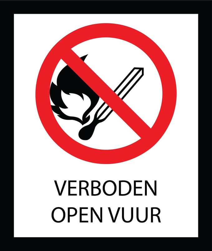 Bord ISO7010 Verboden open vuur 20 x 24 cm