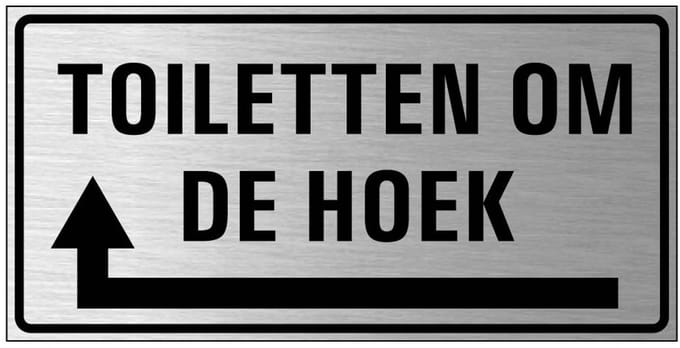 Toiletten om de hoek bord links, geborsteld aluminium 400 x 200 mm