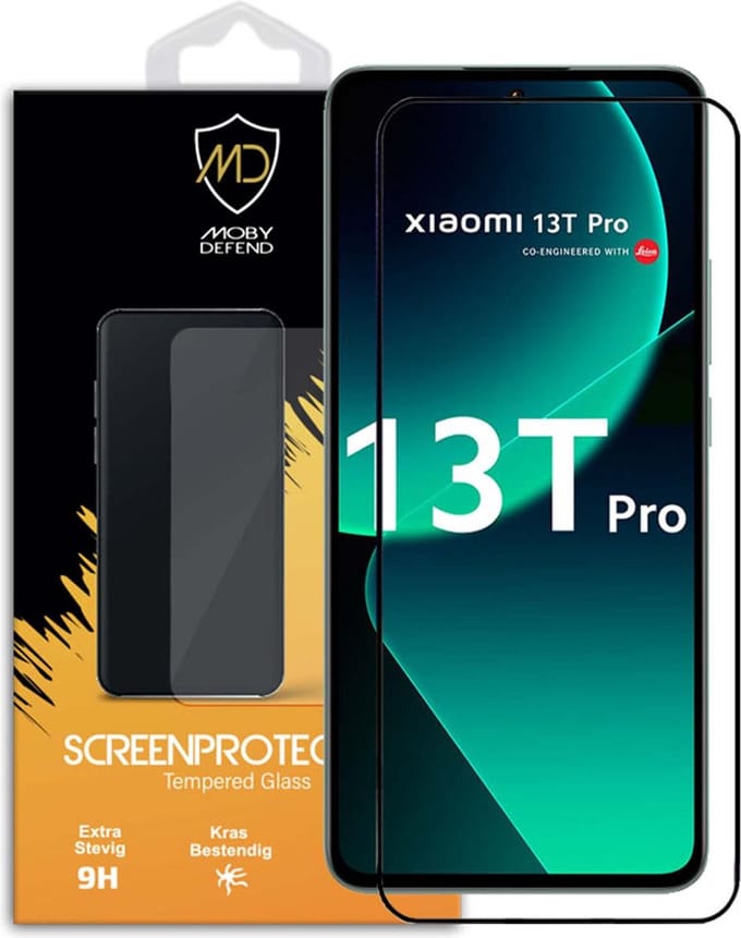MobyDefend Screenprotector - Geschikt voor Xiaomi 13T Pro - Screensaver Met Zwarte Randen - Gehard Glas