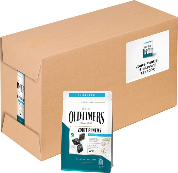 Oldtimers - Drop - Zoute Puntjes Suikervrij - 12 zakjes - 100 gram