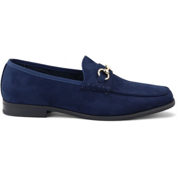 Marineblauwe suède mocassins met leren voering voor heren