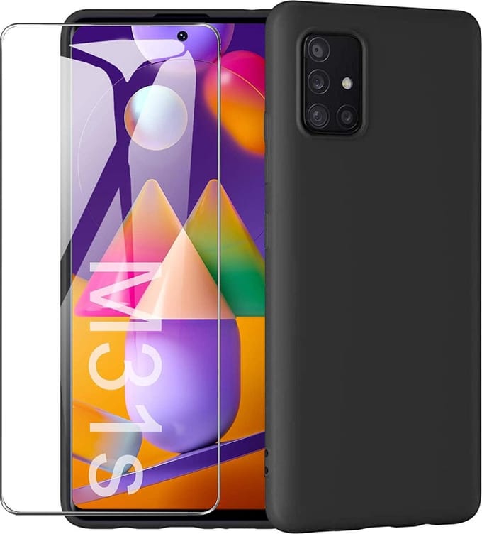 Silicone hoesje zwart met 2 Pack Tempered glas Screen Protector Geschikt voor: Samsung Galaxy M31s