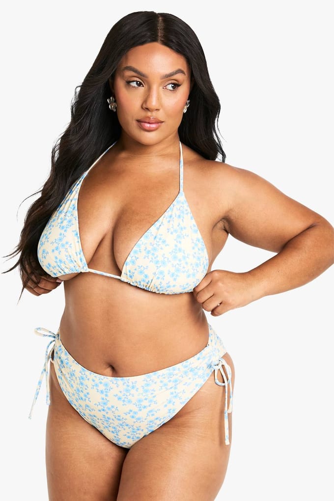 boohoo Dames Plus Ditsy Print Buikcontrole Hoge Taille Slip | Citroen | Maat: 56