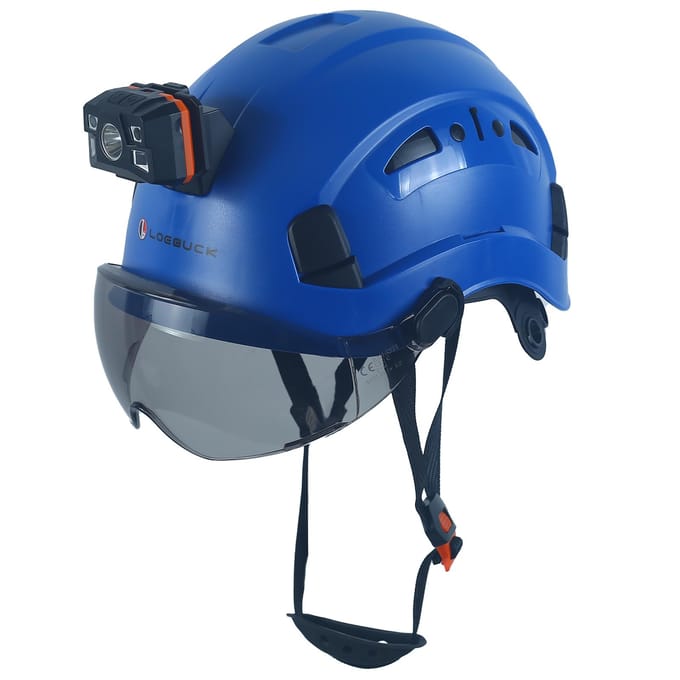 Casque de sécurité LOEBUCK avec lunettes et phare LED, Casque de protection industriel pour travaux de construction 53-64cm