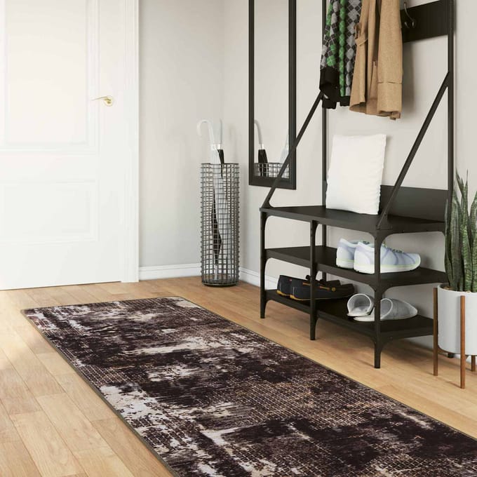 vidaXL - Tapijt - Runner - MARSA - Zwart - en - Wit - 80 - x - 400 - cm - Polyester - en - PVC
