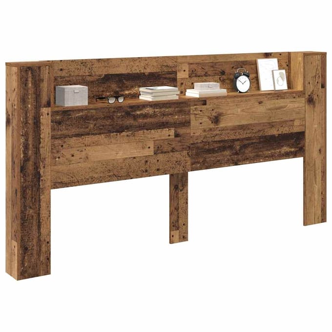 vidaXL - Opslag - hoofdeinde - met - LED - Oud - hout - Bewerkt - hout