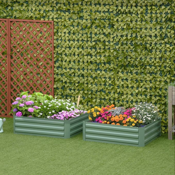 REDOM Plantenbak Set Van 2 - Open Bodem - Modern - Voor Tuin - Staal - Groen - 100 x 100 x 30 cm