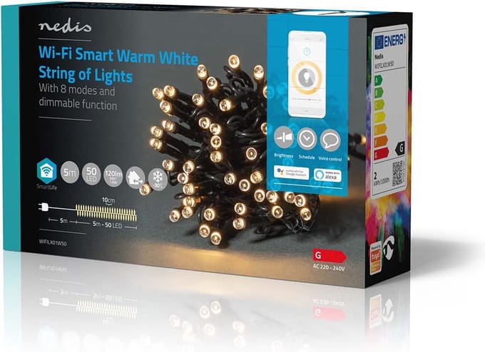 Nedis SmartLife-kerstverlichting - Koord - Wi-Fi - Warm Wit - 50 LED's - 5.00 m - Android / IOS