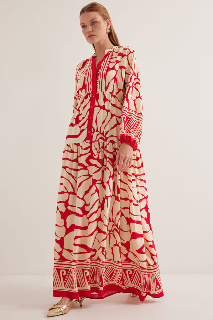 Geprinte V-hals Maxi-jurk