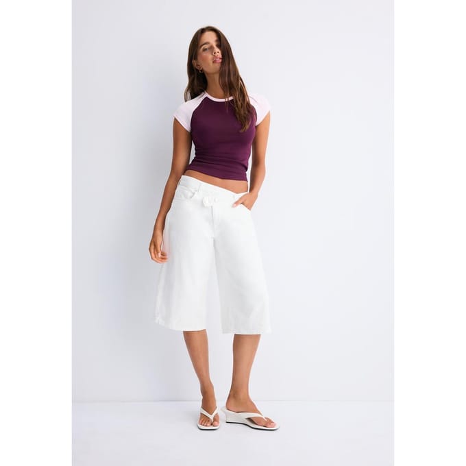 Stradivarius T-shirt met korte mouw en raglanmouwen  Donkerpurper S