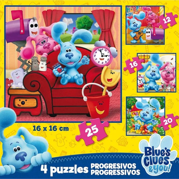 4 in 1 puzzel van 12 tot 25 stukjes progressief Educa Las Pistas de Blue