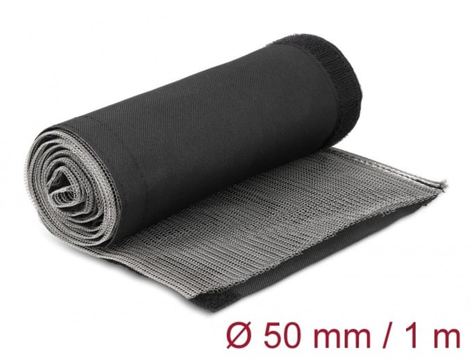 Delock EMI Shielding braided sleeve with hook-and-loop fastener heat resistant 1 m x 50 mm black
