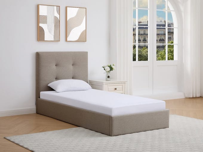 Vente-unique Bed met opbergruimte stof taupe 90 x 190 cm