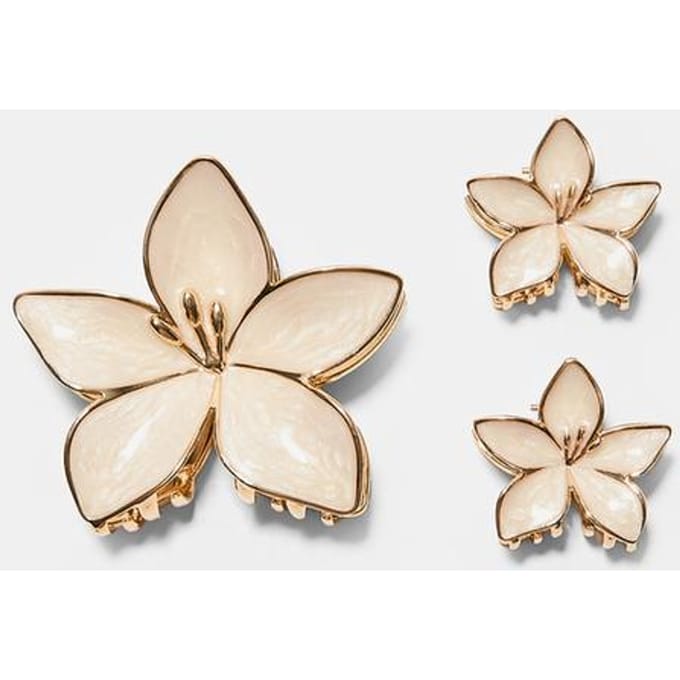 Stradivarius Set van 3 haarclips met bloemen  Ecru OS