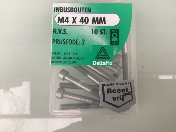 Deltafix. inbusbouten rvs m4x40mm. 10 stuks bouten.