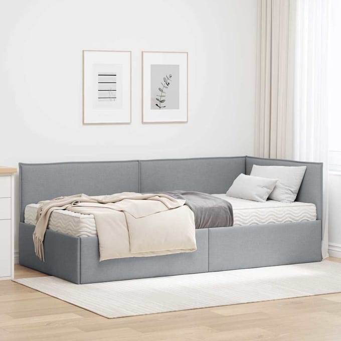 vidaXL - Hoekbedframe - met - Matras - 2 - st - Lichtgrijs - 100 - x - 200 - cm - Fluweel