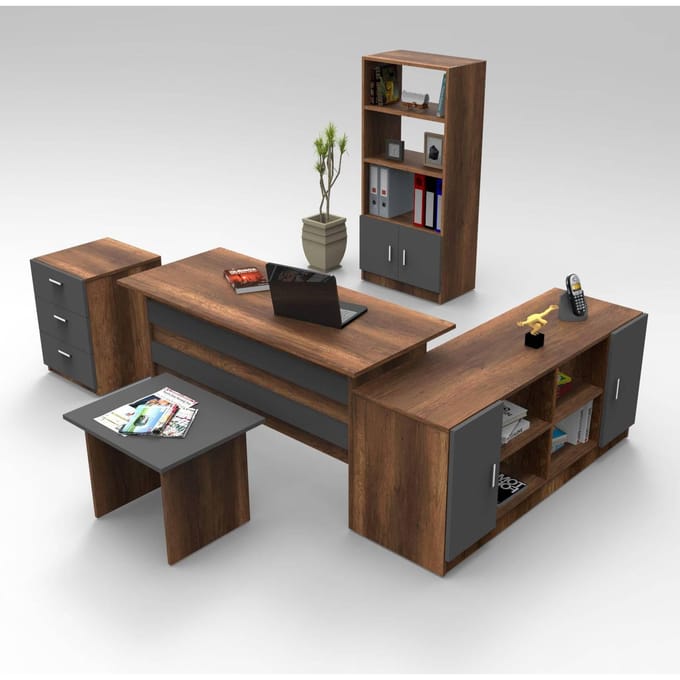 Set van bureau met bijzettafel en 3 opbergkasten Jill | Kalune Design