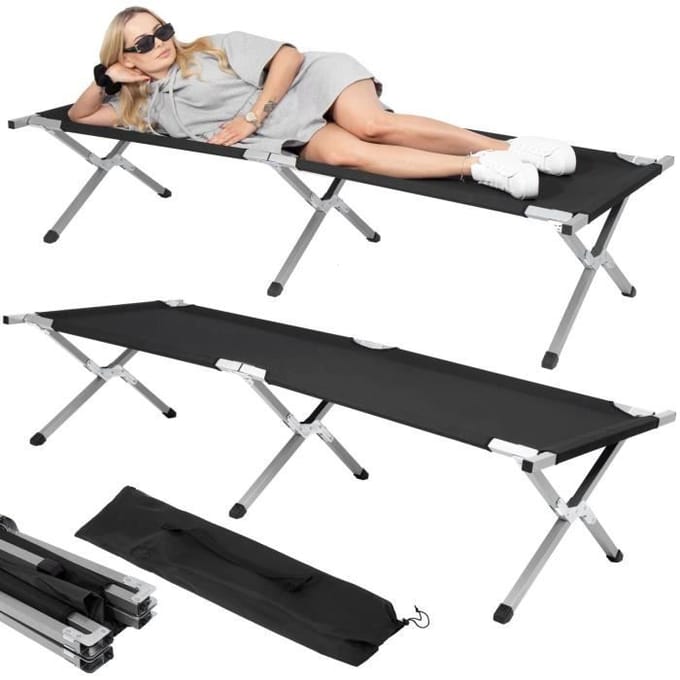 Springos Kampeerbed | Stretcher | Zwart | Tot 150 KG | 190,5 CM