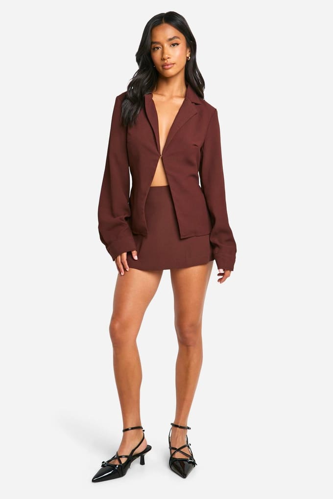 boohoo Dames Petite Crêpe Mini Rok | Roest | Maat: 44