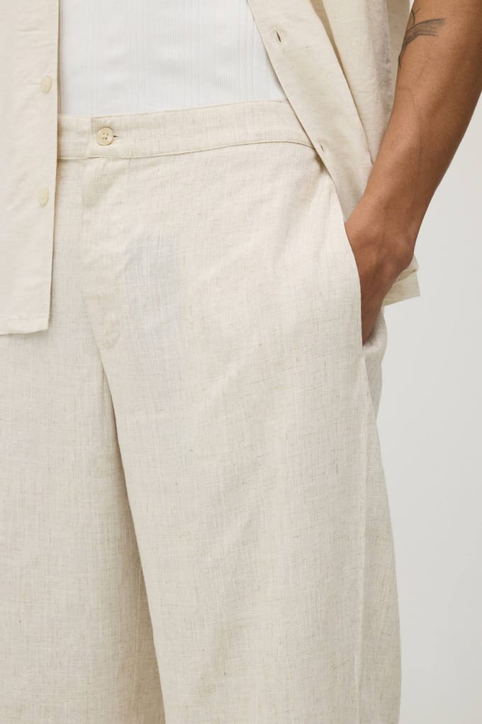 Wide Leg Half & Half Waist Linen Blend Co-Ord Trouser | Natural | Size XL