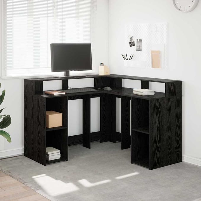 vidaXL - Bureau - Zwart - Eiken - 130 - x - 130 - x - 91 - cm - Bewerkt - hout