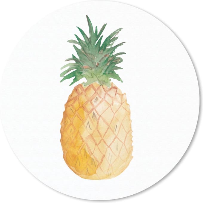Muismat rond 20x20 cm - Mousepad Ananas - Aquarelverf - Wit - Ronde muismatten