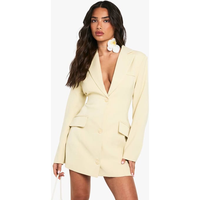 boohoo Dames Petite Getailleerde Gestructureerde Blazerjurk met Geaccentueerde Taille | Citroen | Maat: 42