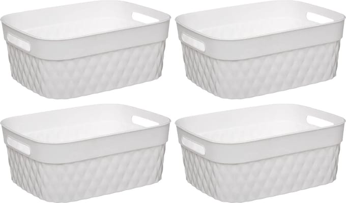 5Five Opbergmand/box van kunststof - 4x - wit - 21 x 27 x 11 cm - 5 liter