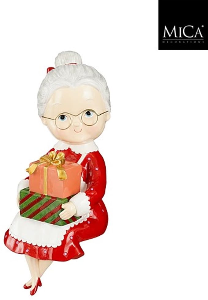 Mica Decorations Decoratie Mrs Santa Zttend Rood – 13 x 14 x 33 cm