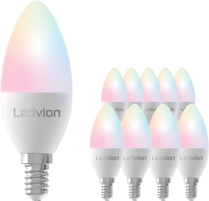 Ledvion - 10X Smart RGB+CCT E14 LED Lamp - 5W - 470L - Wifi-lamp - Dimbaar - Alexa & Google Home