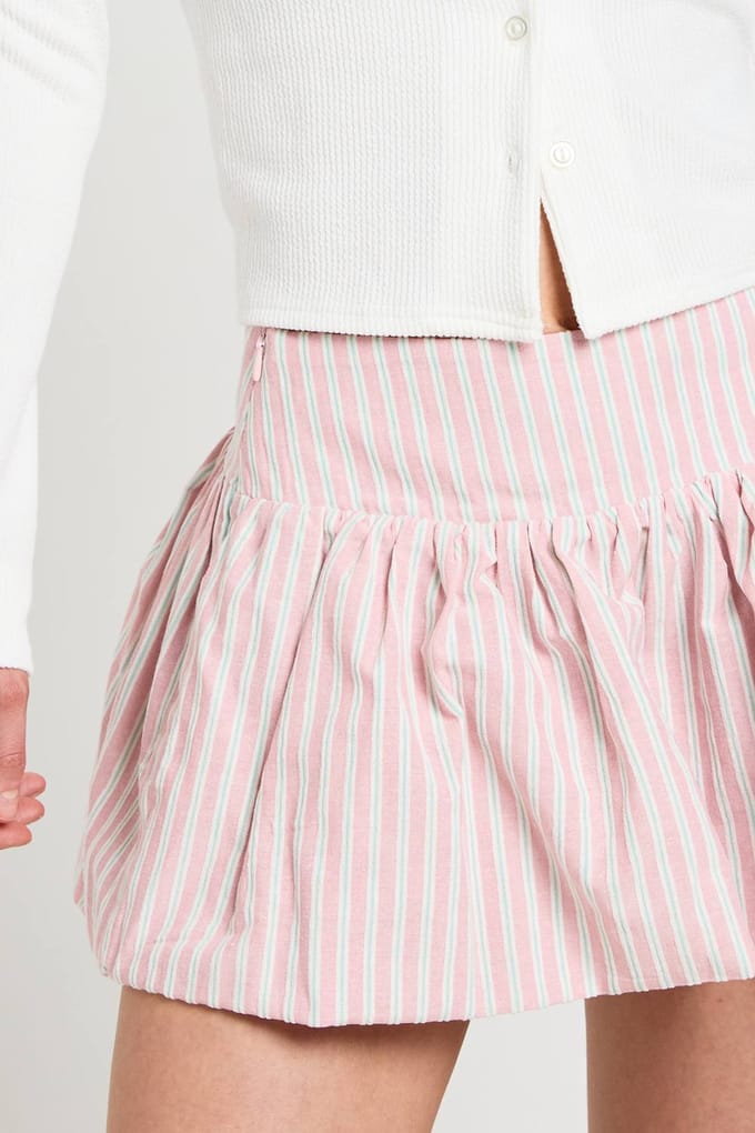 boohoo Dames Petite Gestreepte Flippy Mini Rok | Pink | Maat: 12
