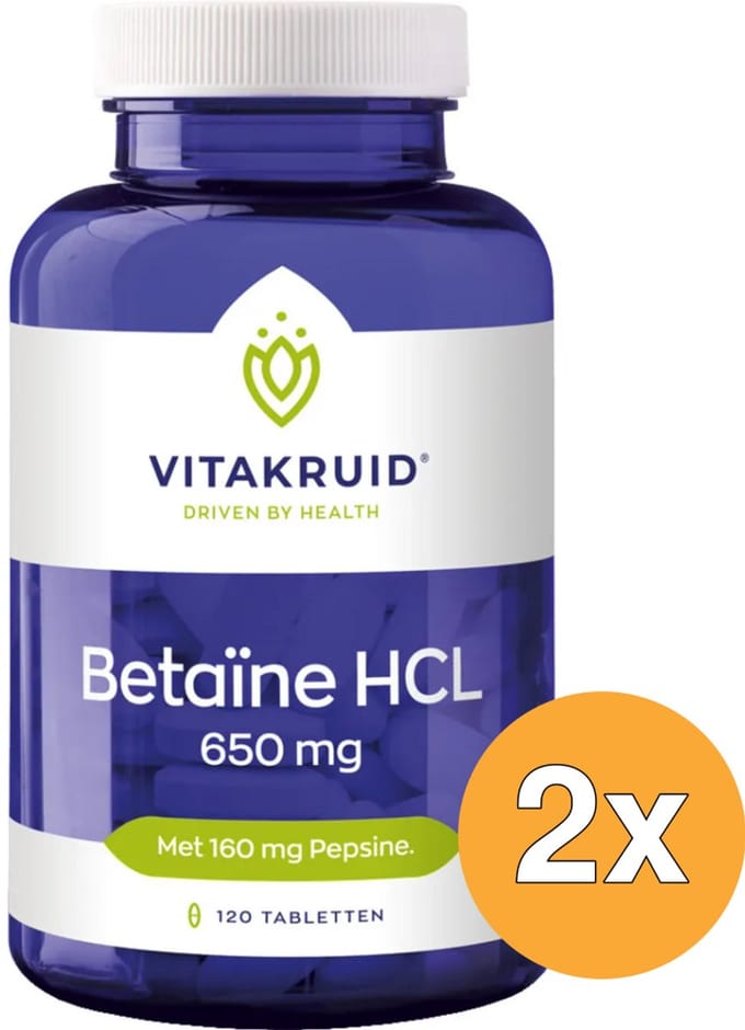 2x Vitakruid Betaïne HCL 650 mg (120 tabletten)