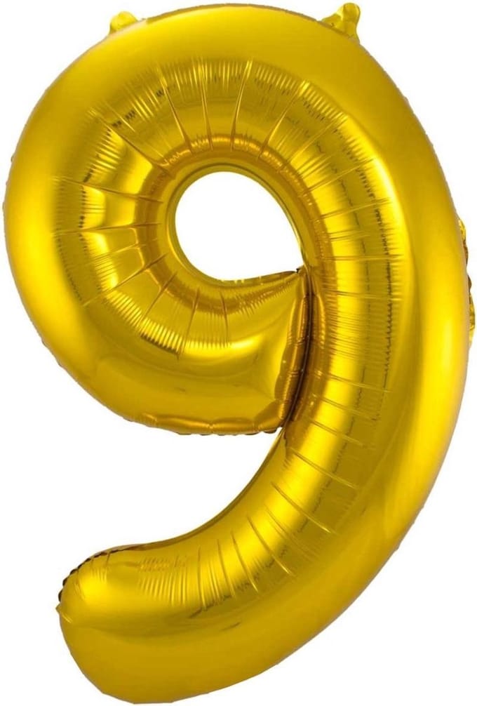 Ballon Cijfer 9 Jaar Goud 36Cm Verjaardag Feestversiering Met Rietje