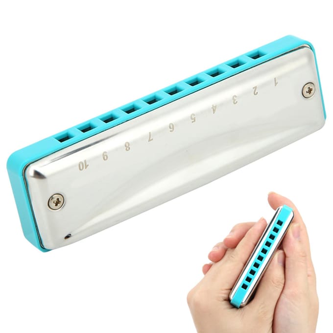 Blues Mondharmonica 10-Gats Mondorgel B Toon Draagbaar Beginnerscadeau Hoogglans Waterdicht(Blauw ) blauw