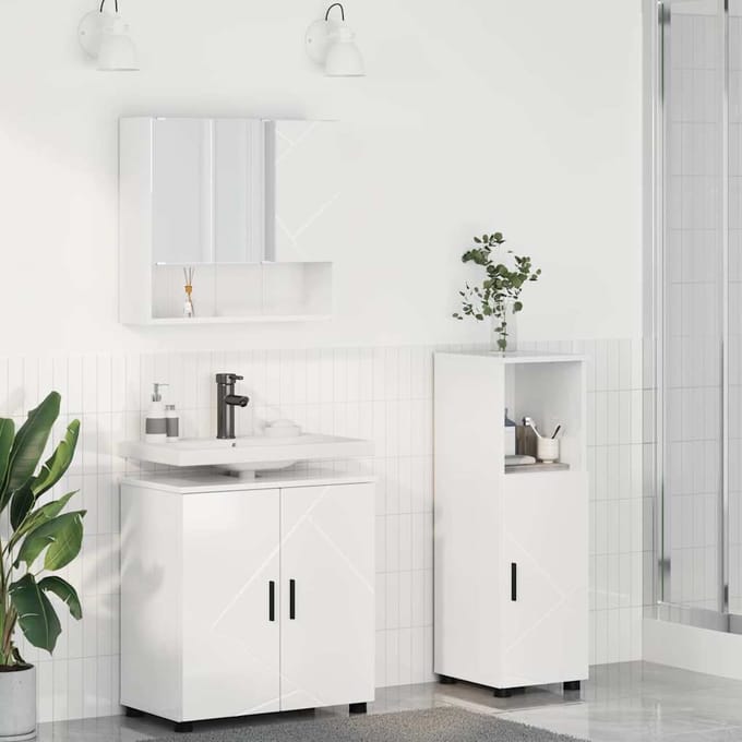 vidaXL - Badkamermeubel - Set - 3 - st - Hoogglans - wit - 61 - x - 35 - x - 64 - cm